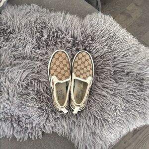 Authentic Gucci Brown Monogram Slip-On Sneakers